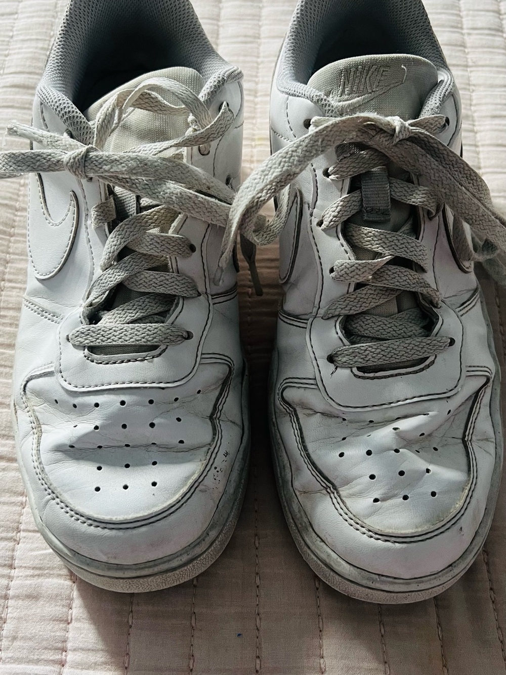 Nike White and Gray Leather-Trim Sneakers